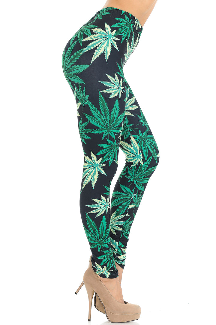 Creamy Soft Black Weed Extra Small Leggings - USA Fashion