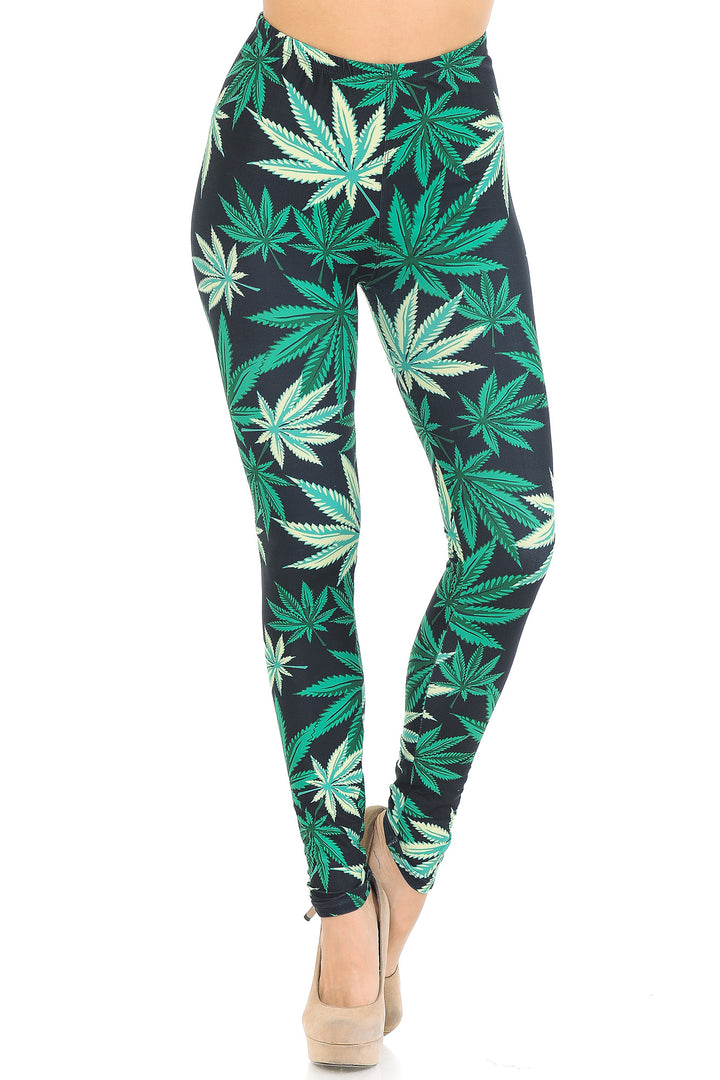 Creamy Soft Black Weed Extra Small Leggings - USA Fashion