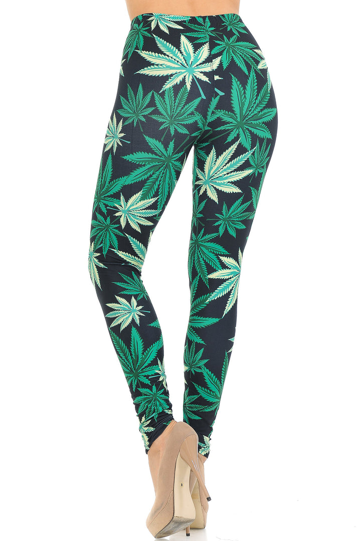 Creamy Soft Black Weed Extra Small Leggings - USA Fashion