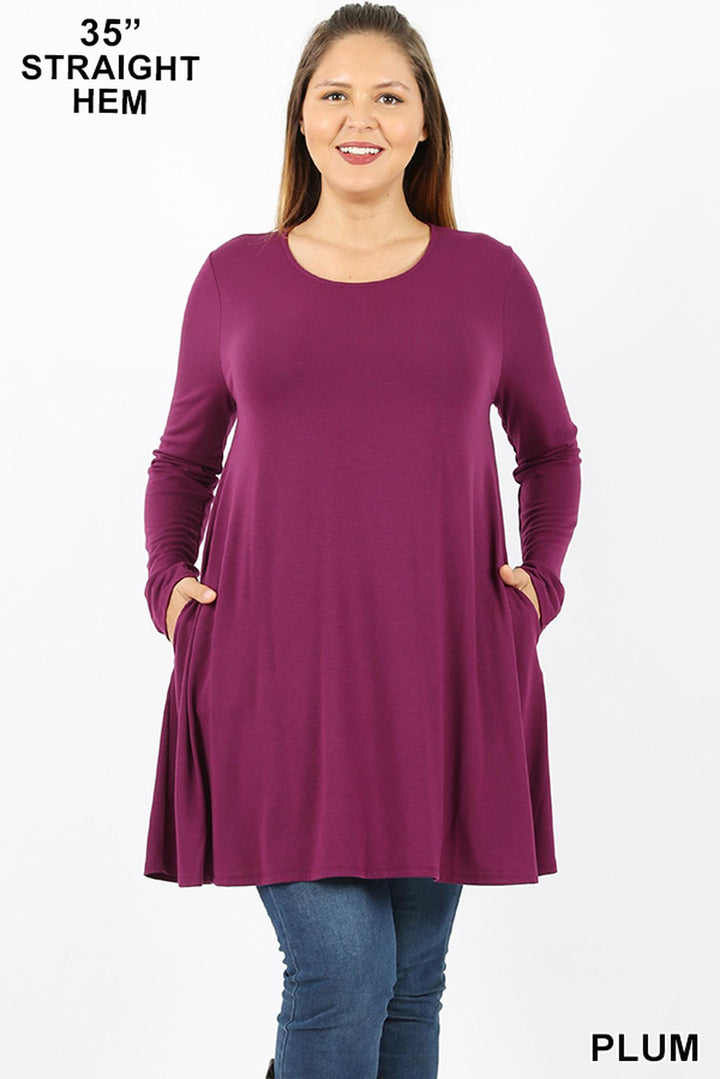 Long Sleeve Plus Size Swing Tunic with Pockets