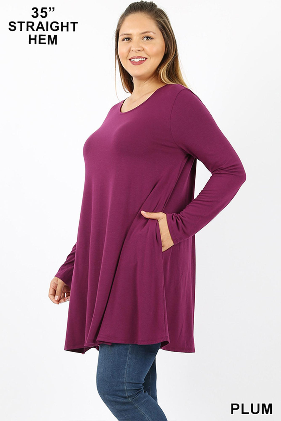 Long Sleeve Plus Size Swing Tunic with Pockets