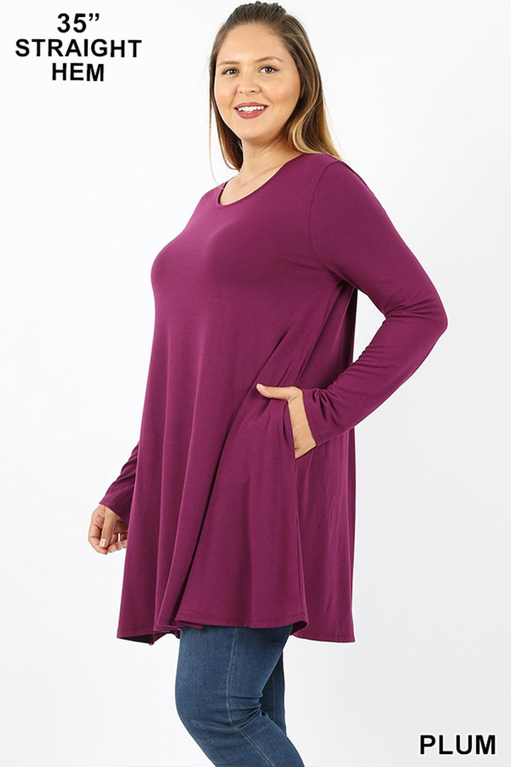 Long Sleeve Plus Size Swing Tunic with Pockets