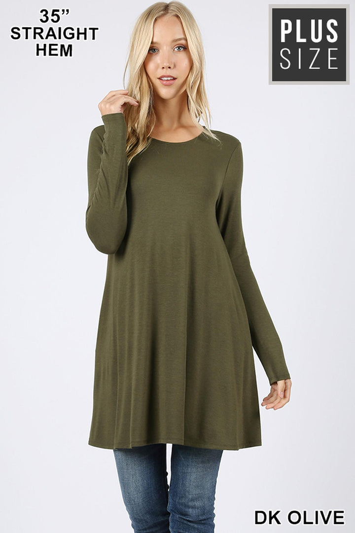 Long Sleeve Plus Size Swing Tunic with Pockets
