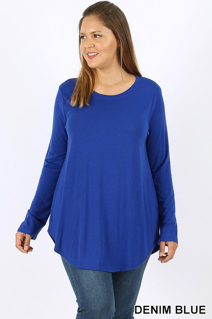 Premium Round Neck Round Hem Long Sleeve Plus Size Top