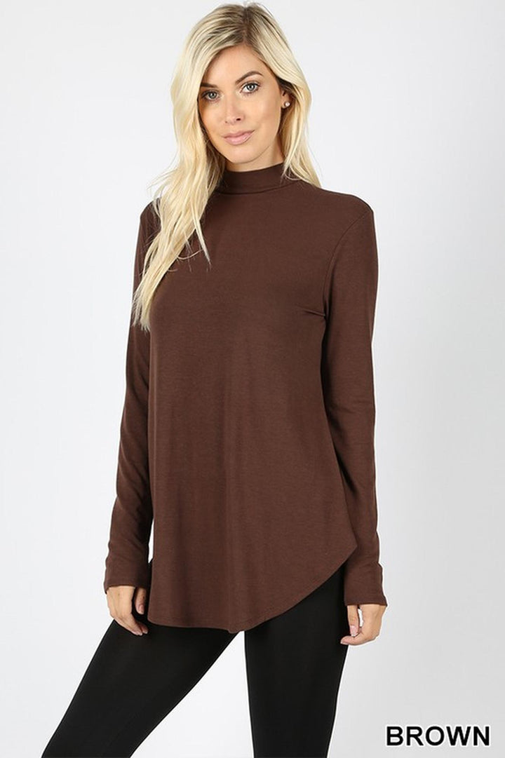 Premium Long Sleeve Mock Neck Round Hem Top
