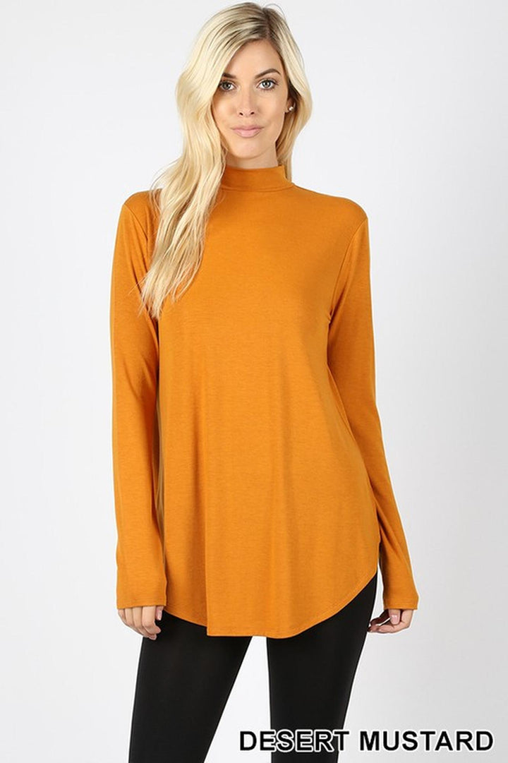 Premium Long Sleeve Mock Neck Round Hem Top