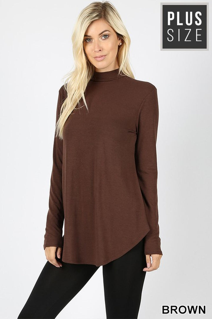 Premium Long Sleeve Mock Neck Round Hem Plus Size Top