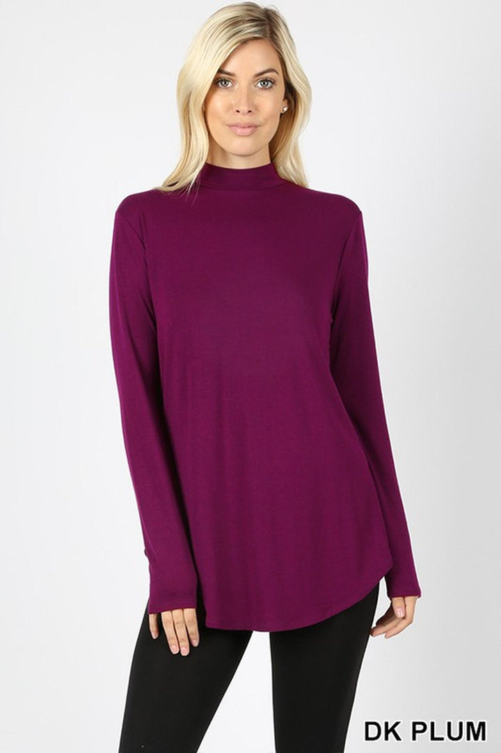Premium Long Sleeve Mock Neck Round Hem Plus Size Top