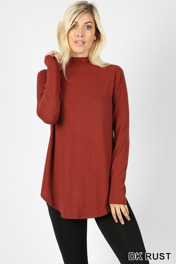 Premium Long Sleeve Mock Neck Round Hem Plus Size Top
