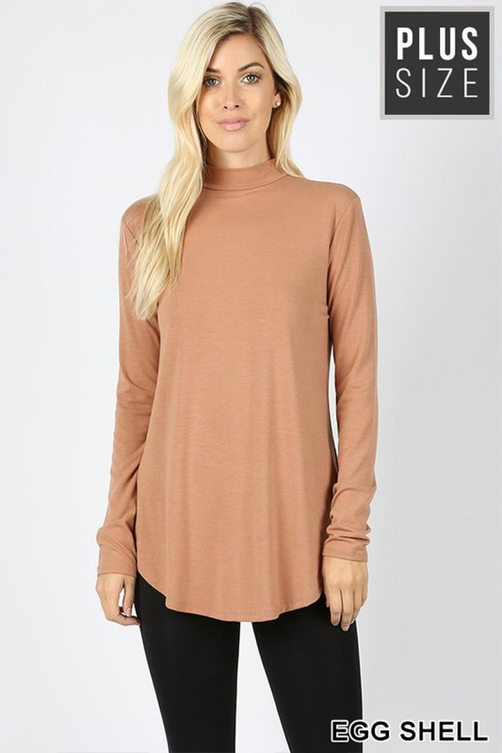 Premium Long Sleeve Mock Neck Round Hem Plus Size Top