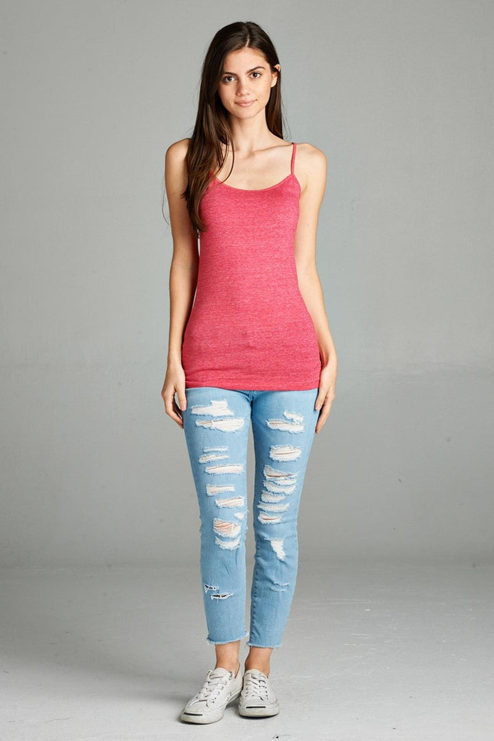 Heathered Adjustable Spaghetti Strap Basic Top