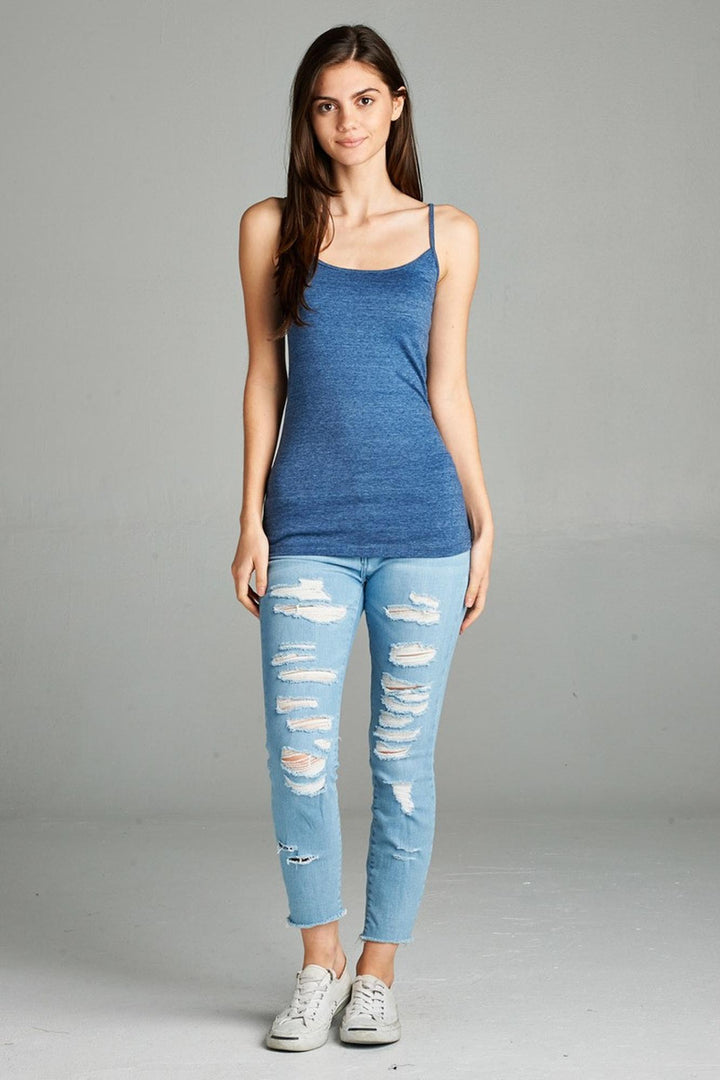 Heathered Adjustable Spaghetti Strap Basic Top