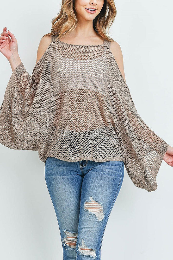 Crochet Wide Sleeve Cold Shoulder Top
