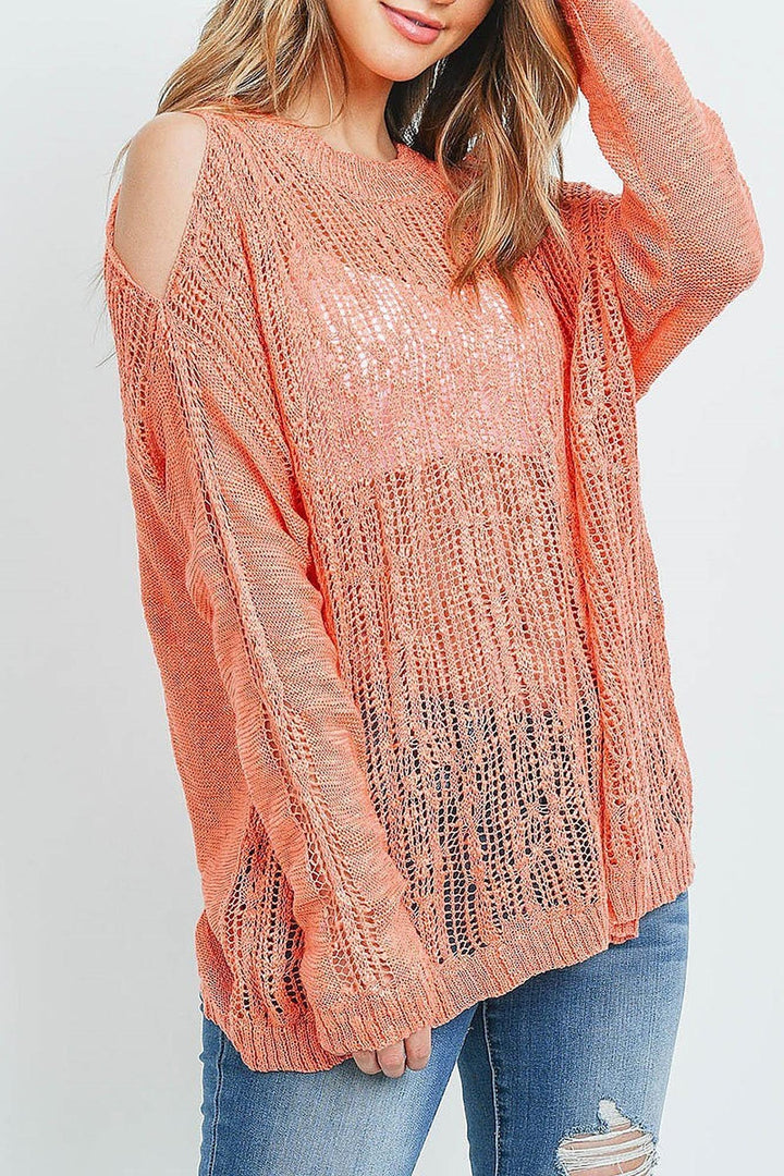 Sheer Crochet Detail Cold Shoulder Sweater