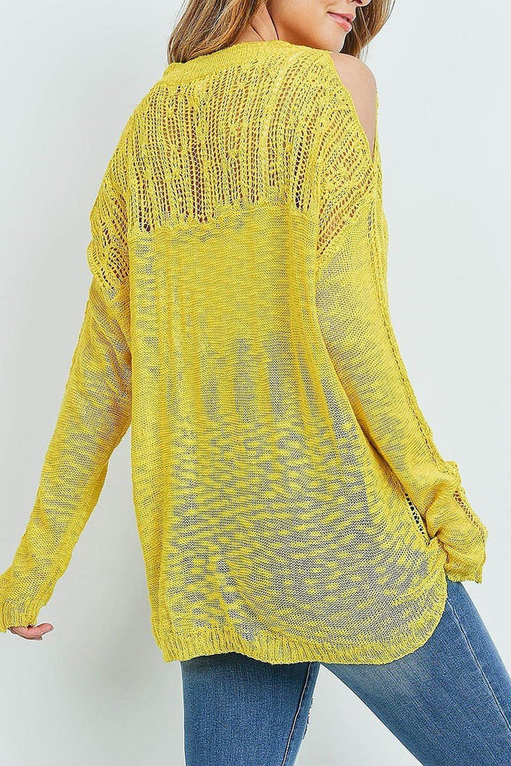 Sheer Crochet Detail Cold Shoulder Sweater