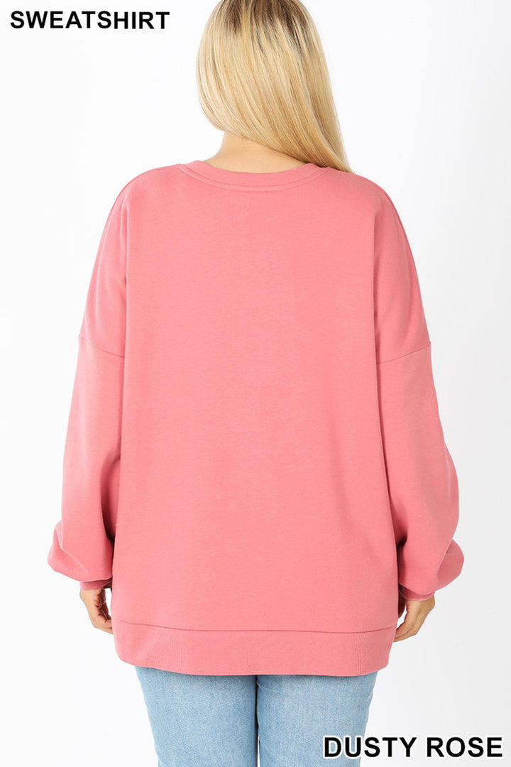 Crew Neck Hi-Low Pullover Loose Fit Sweatshirt with Side Pockets