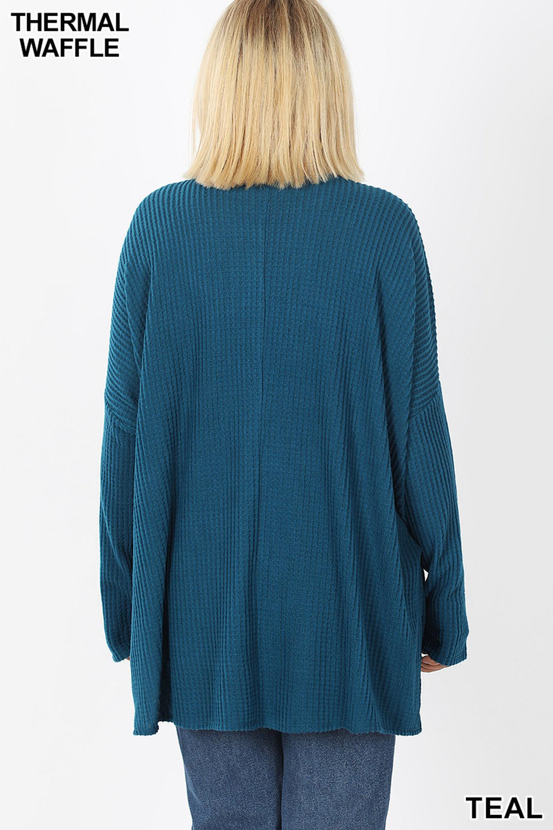 Brushed Thermal Waffle Knit Round Neck Hi-Low Plus Size Sweater
