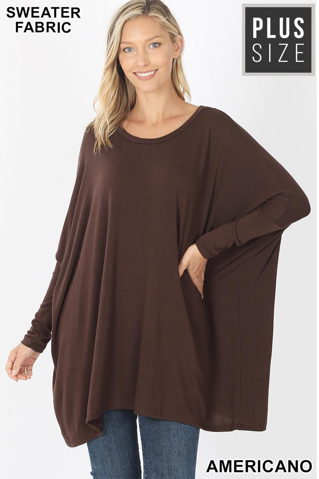 Oversized Round Neck Poncho Plus Size Sweater