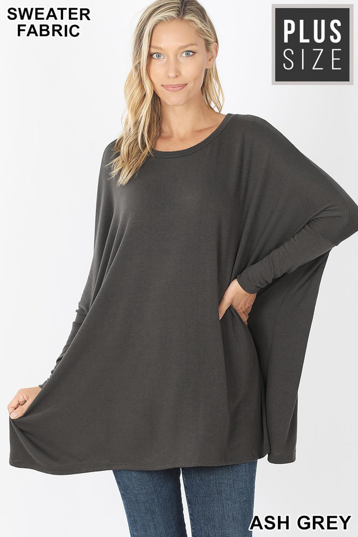 Oversized Round Neck Poncho Plus Size Sweater