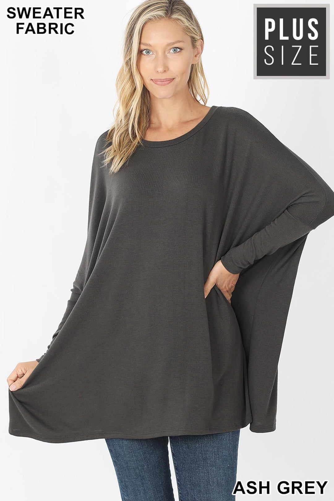 Oversized Round Neck Poncho Plus Size Sweater