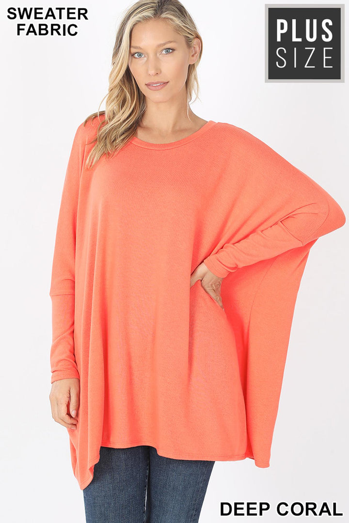 Oversized Round Neck Poncho Plus Size Sweater