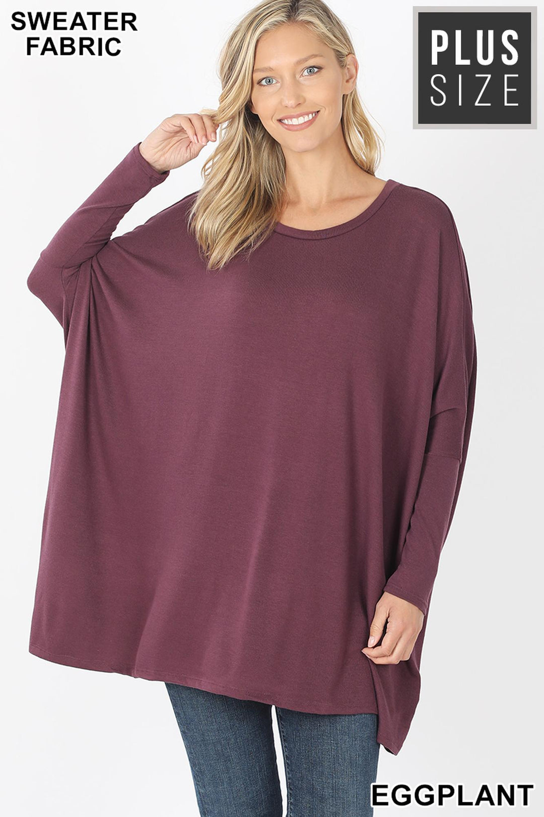 Oversized Round Neck Poncho Plus Size Sweater