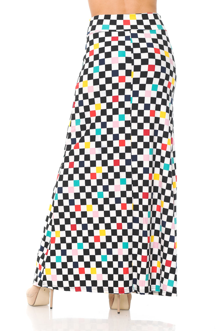Buttery Soft Color Accent Checkered Maxi Skirt