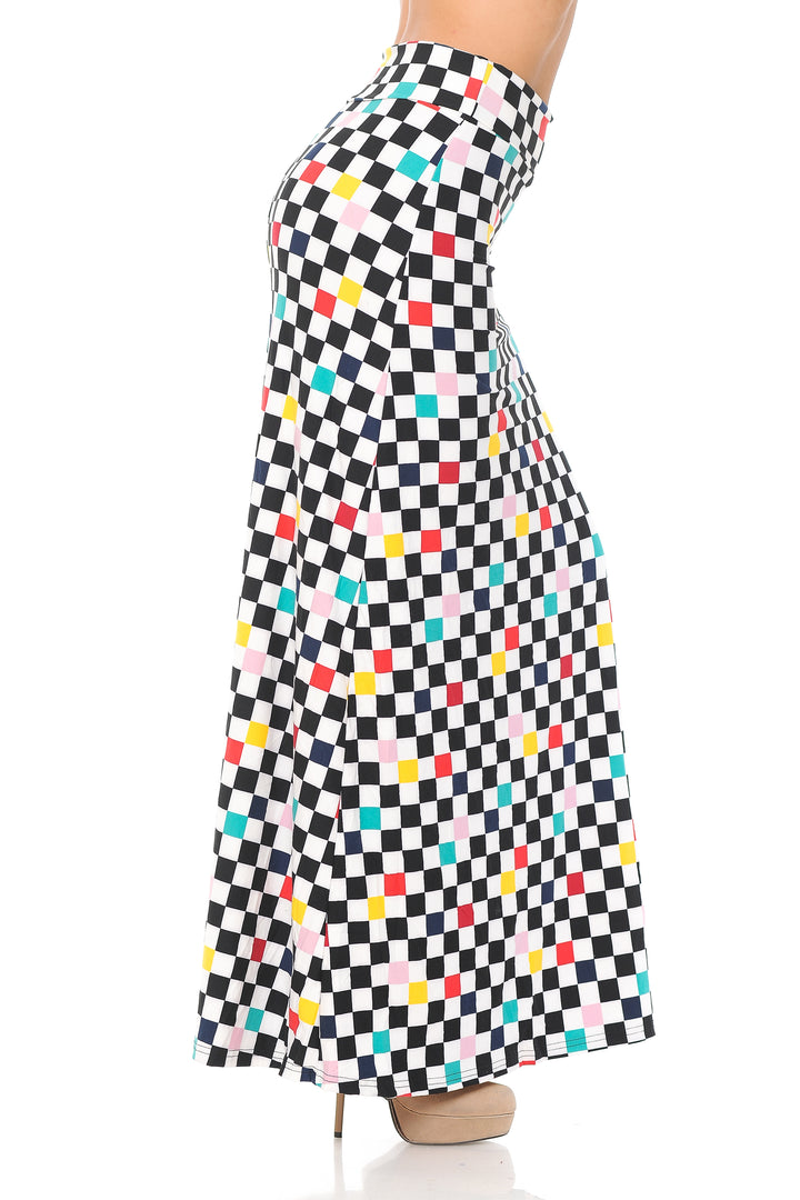 Buttery Soft Color Accent Checkered Maxi Skirt