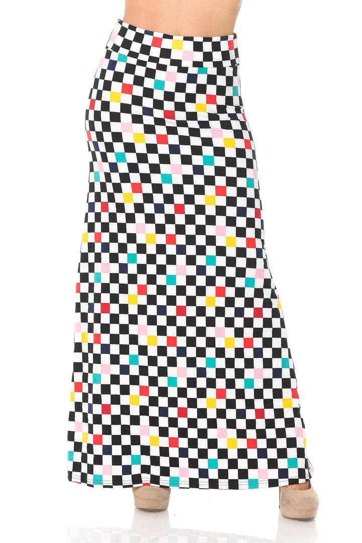 Buttery Soft Color Accent Checkered Maxi Skirt