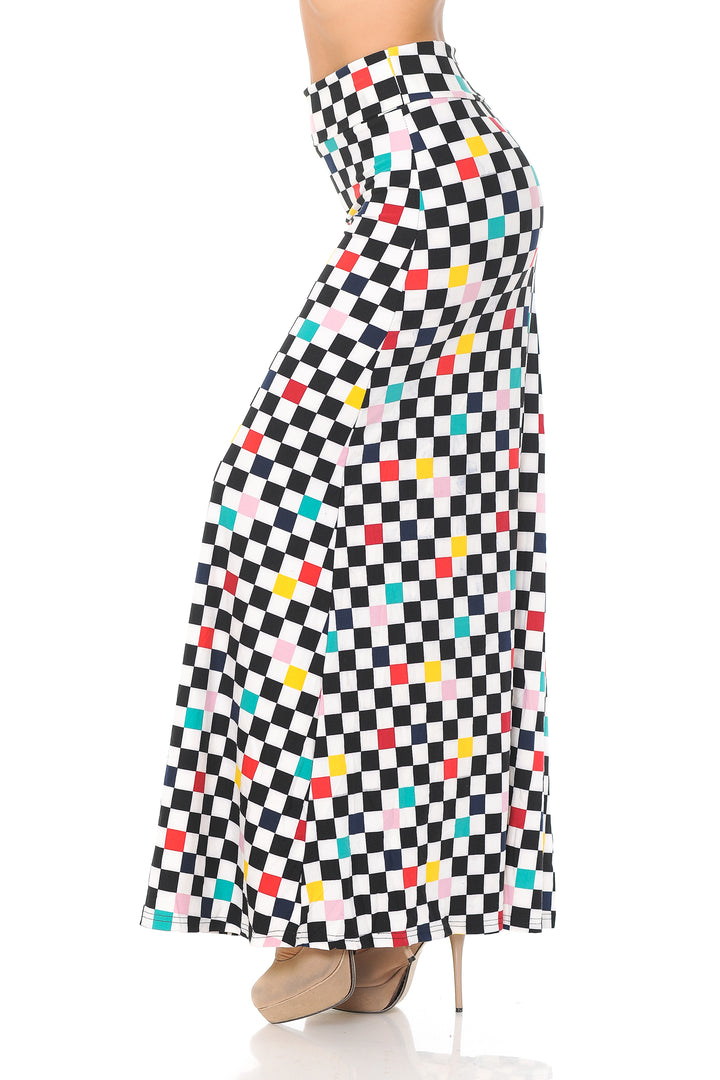 Buttery Soft Color Accent Checkered Maxi Skirt