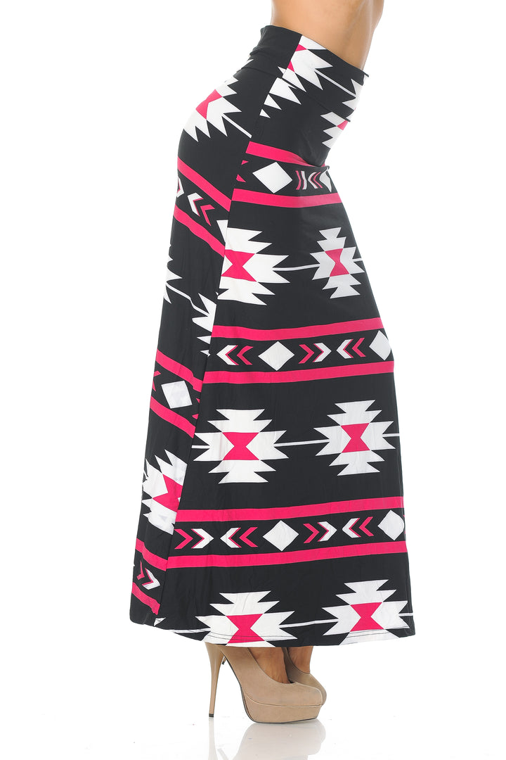 Buttery Soft Magenta Aztec Tribal Plus Size Maxi Skirt