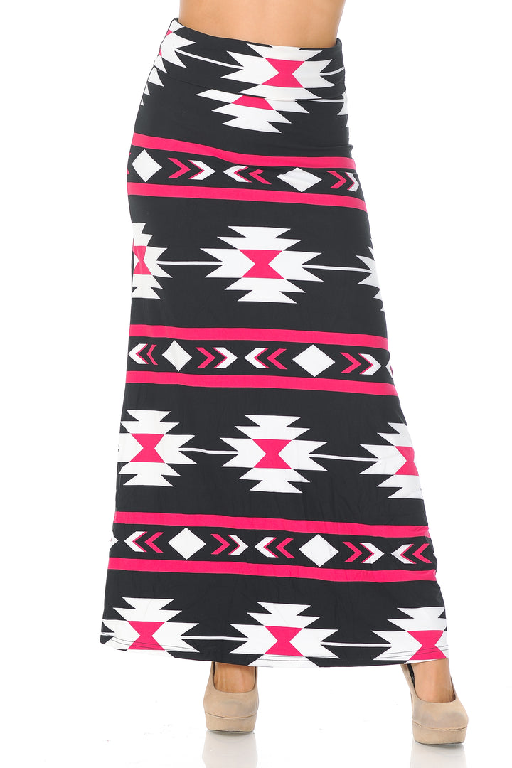 Buttery Soft Magenta Aztec Tribal Plus Size Maxi Skirt