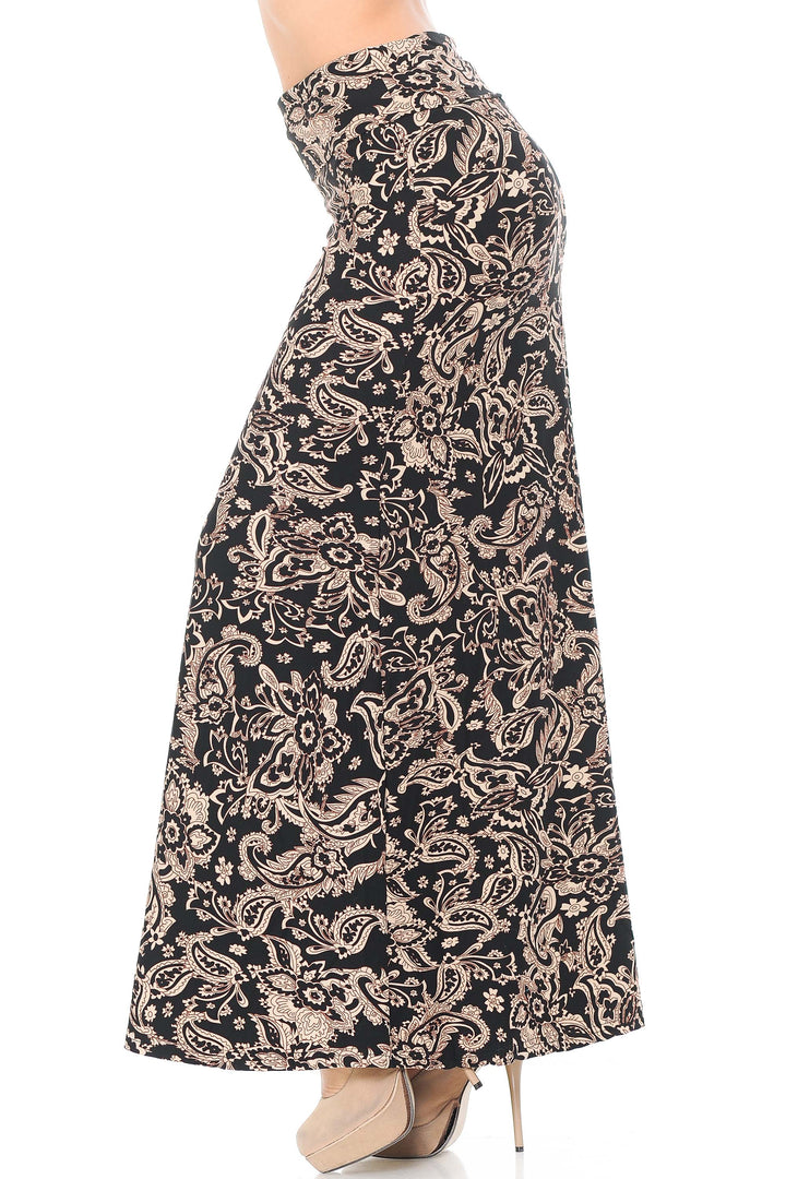 Buttery Soft Sand Pepper Paisley Plus Size Maxi Skirt