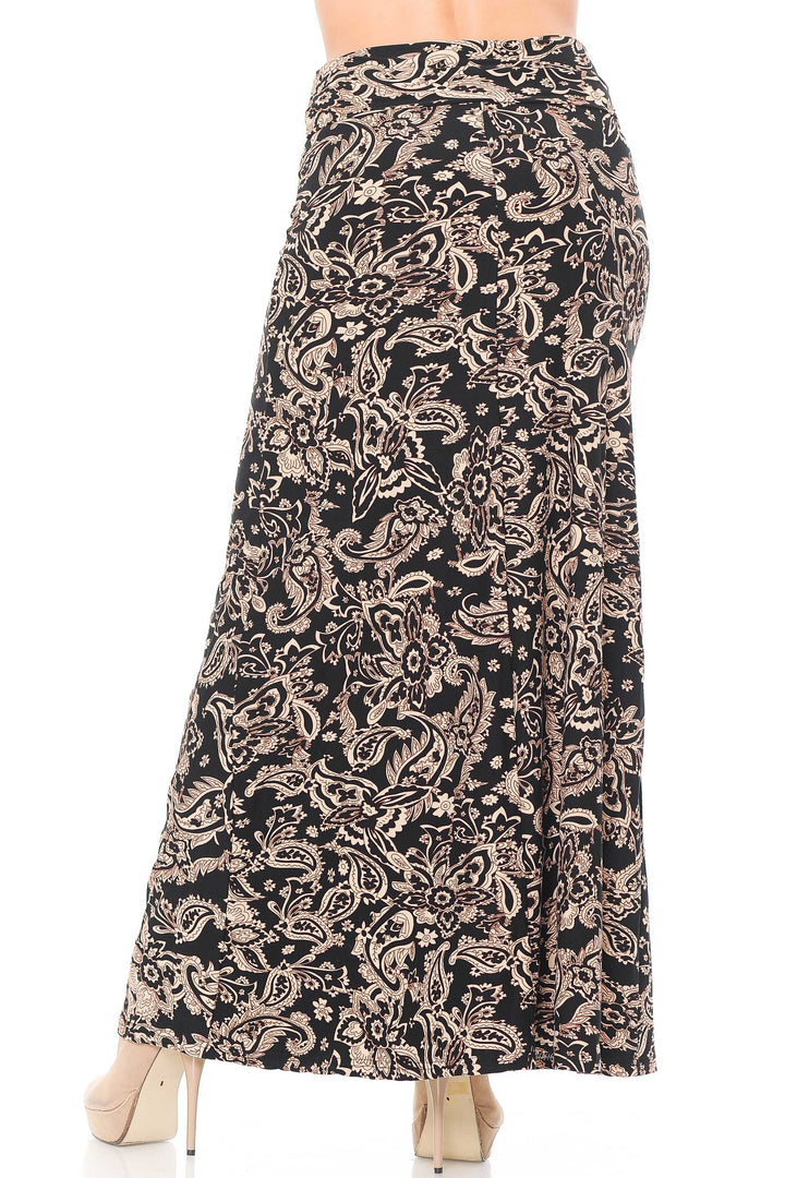 Buttery Soft Sand Pepper Paisley Plus Size Maxi Skirt
