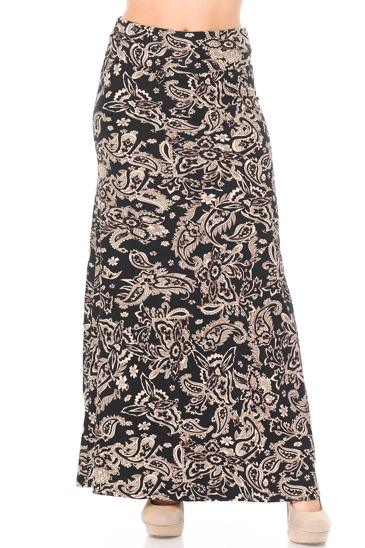 Buttery Soft Sand Pepper Paisley Plus Size Maxi Skirt