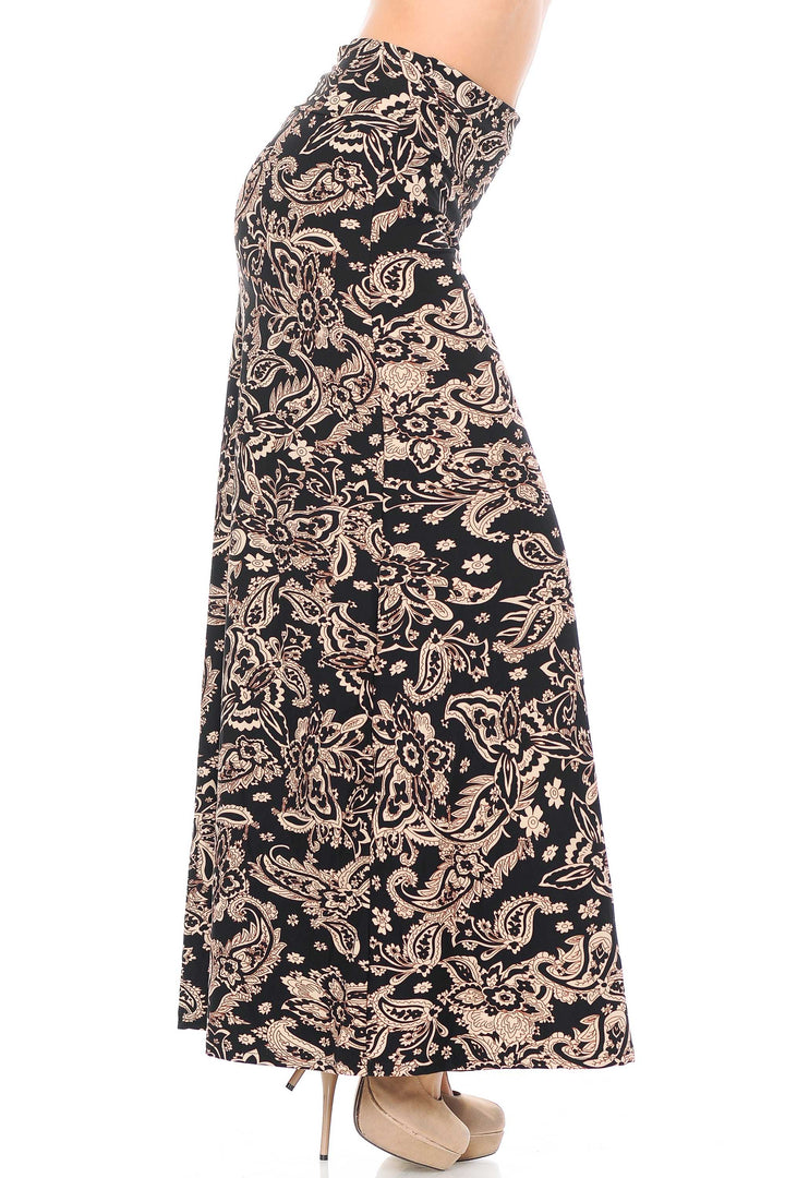 Buttery Soft Sand Pepper Paisley Plus Size Maxi Skirt