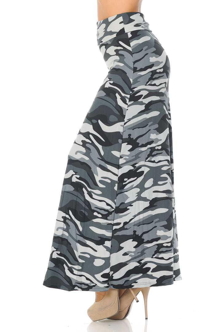 Buttery Soft Charcoal Camouflage Plus Size Maxi Skirt