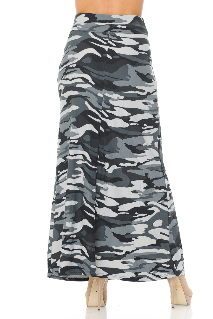 Buttery Soft Charcoal Camouflage Plus Size Maxi Skirt