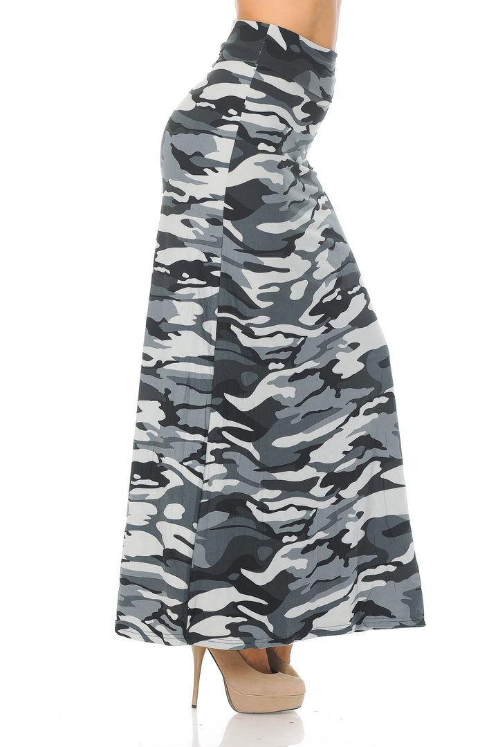 Buttery Soft Charcoal Camouflage Plus Size Maxi Skirt