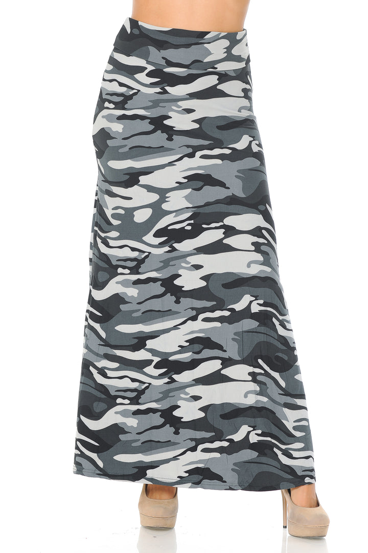 Buttery Soft Charcoal Camouflage Plus Size Maxi Skirt