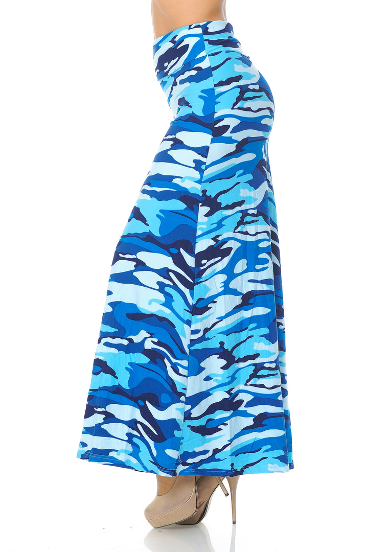 Buttery Soft Blue Camouflage Plus Size Maxi Skirt