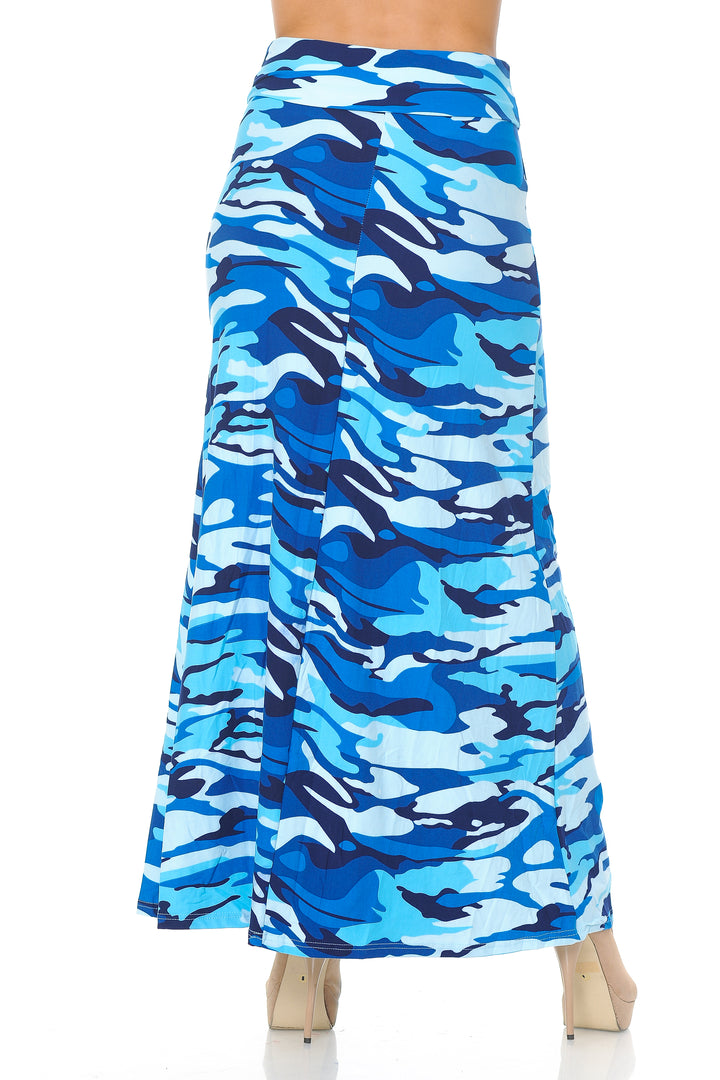 Buttery Soft Blue Camouflage Plus Size Maxi Skirt