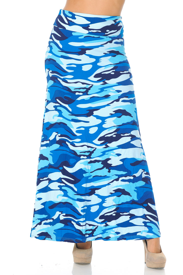 Buttery Soft Blue Camouflage Plus Size Maxi Skirt