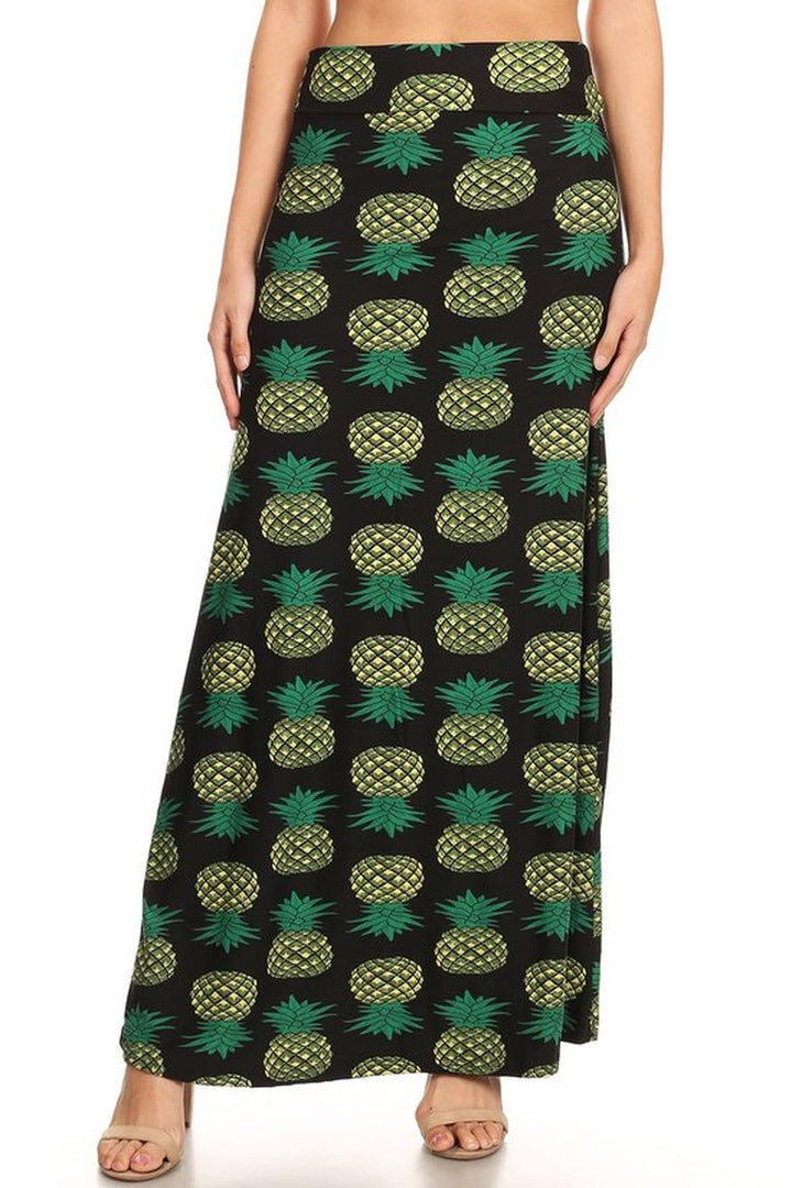 Buttery Soft Green Pineapple Plus Size Maxi Skirt