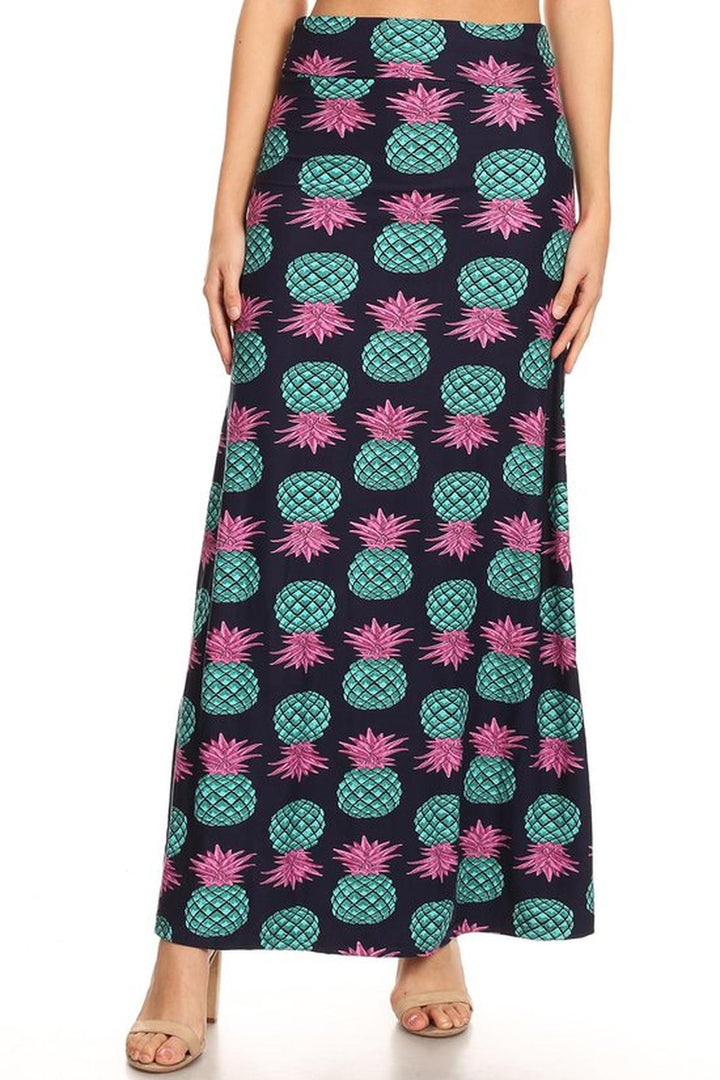 Buttery Soft Teal Pineapple Plus Size Maxi Skirt