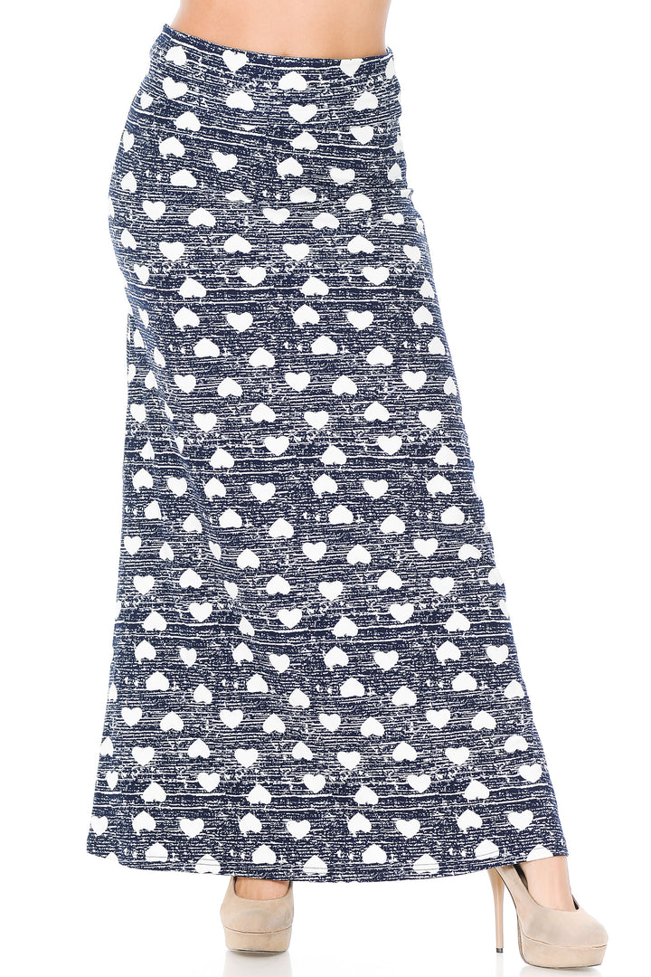 Buttery Soft Rustic Hearts Plus Size Maxi Skirt