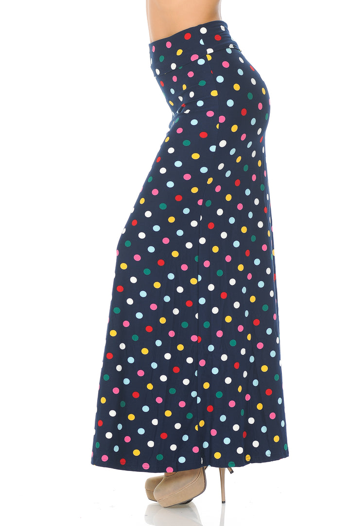 Buttery Soft Colorful Polka Dot Plus Size Maxi Skirt