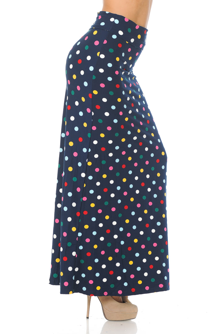 Buttery Soft Colorful Polka Dot Plus Size Maxi Skirt