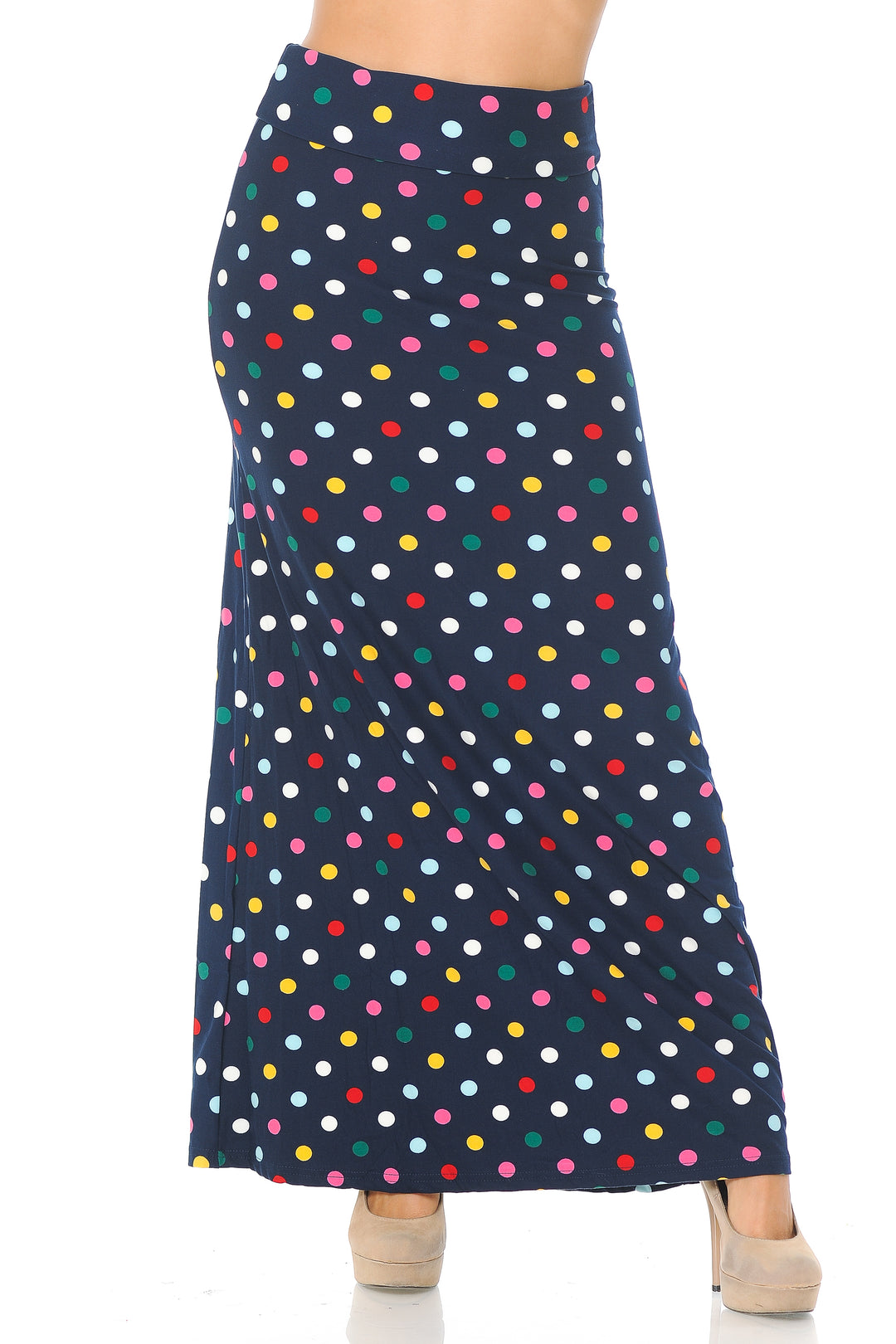 Buttery Soft Colorful Polka Dot Plus Size Maxi Skirt