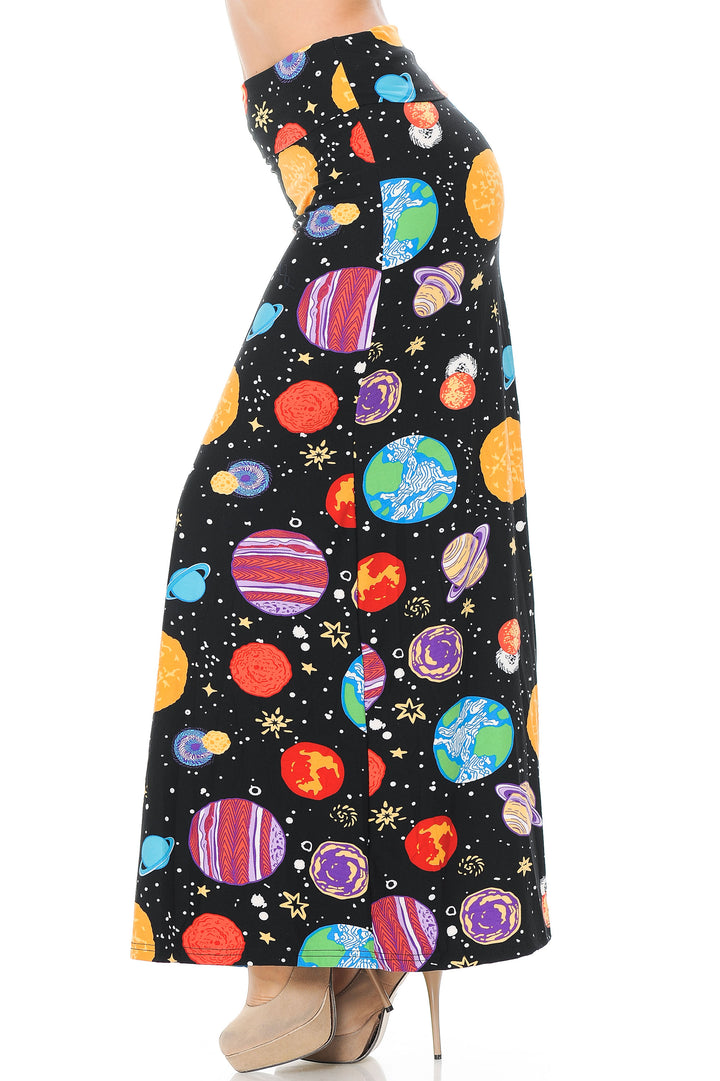 Buttery Soft Planets in Space Plus Size Maxi Skirt